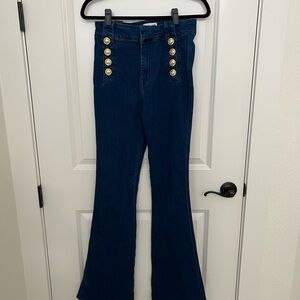 10 Crosby Derek Lam Navy Flare Jeans with Gold Accents